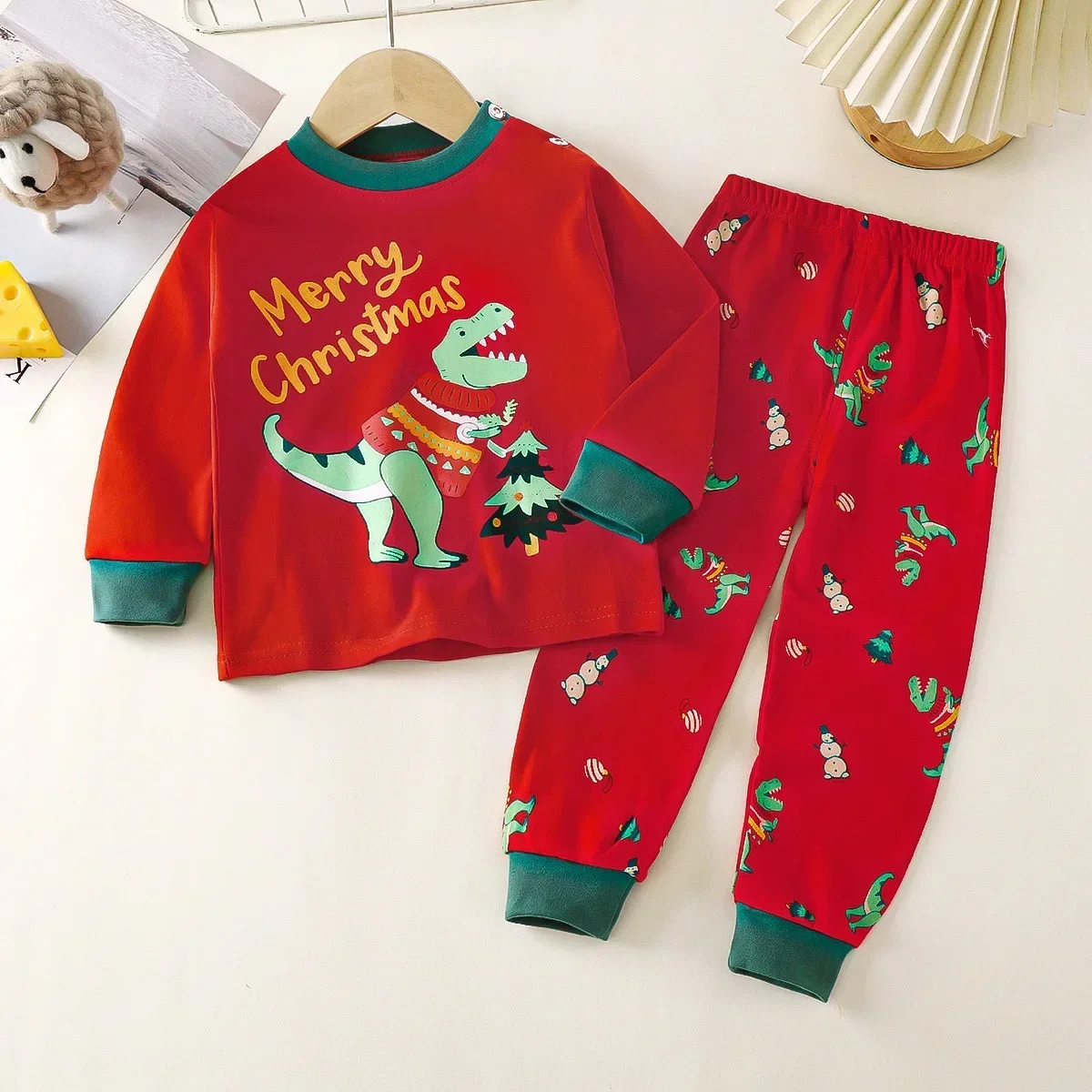 Baby Boys Girls Christmas Warm Pajamas Kids Xmas Cartoon Long Sleeve Pyjamas Children\'s Autumn Winter Sleepwear Clothing Sets