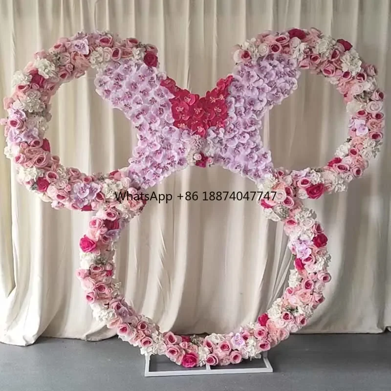 

New design Mickey shape artificial flowers wreath panel for wedding decoration backdrop