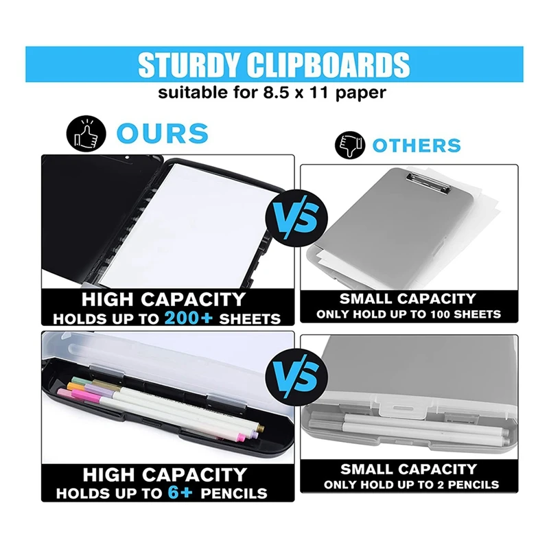 Clipboards With Heavy Duty,8.5X11clip Boards With Low Profile Clip,Side Opening,A4 Size For Office, School And Home