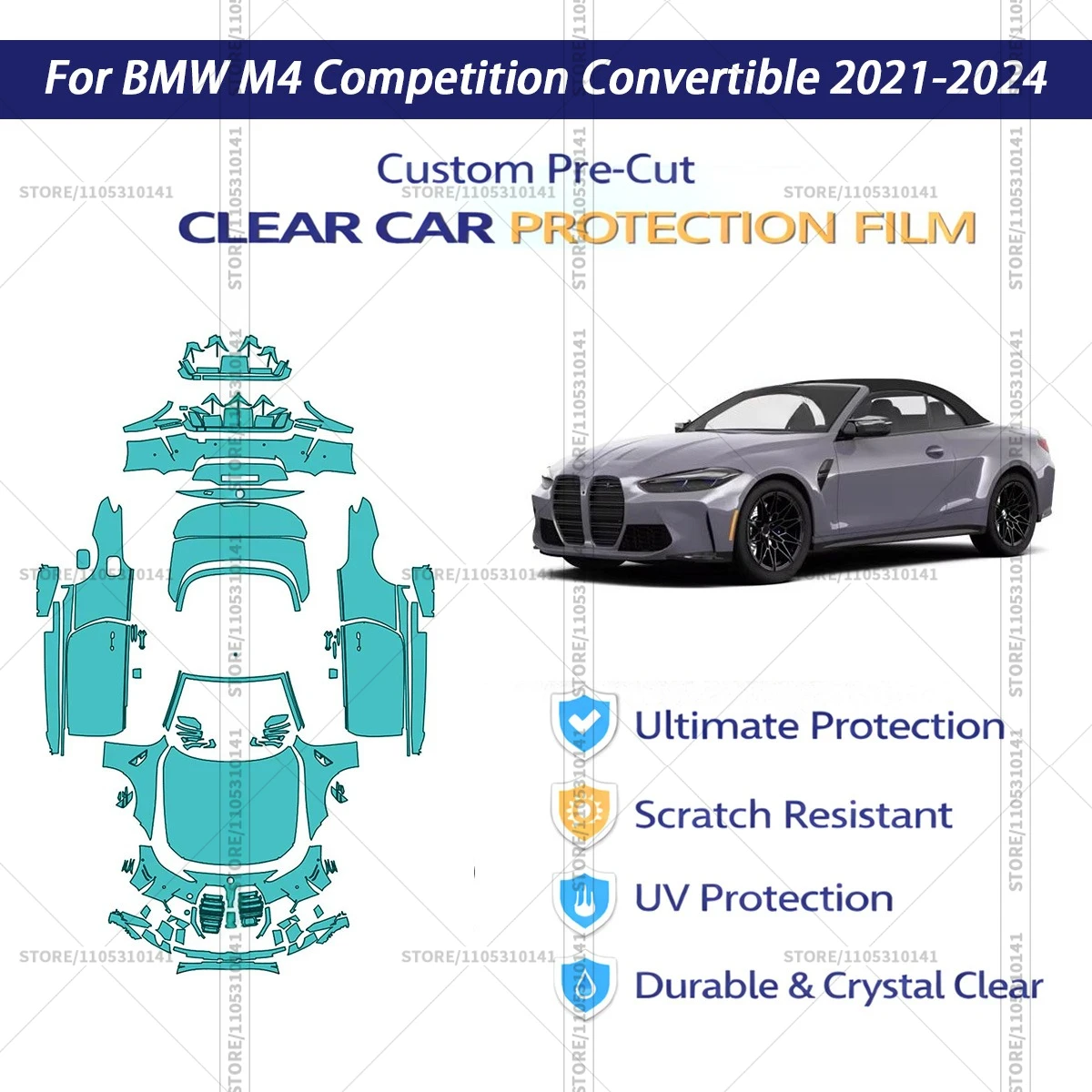 For BMW-M4-Competition-Convertible-2021-2024 Pre-Cut Paint Protection Film PPF Transparent Car Film Automotive PPF Full Vehicle