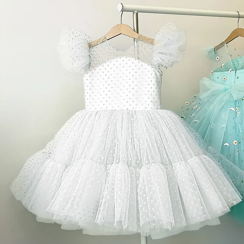 Summer Pretty Girls Dress Birthday Party Communion Ceremony Princess Dress Lace Thin Kids Ball Gown Elegant Dress Size 4-10T