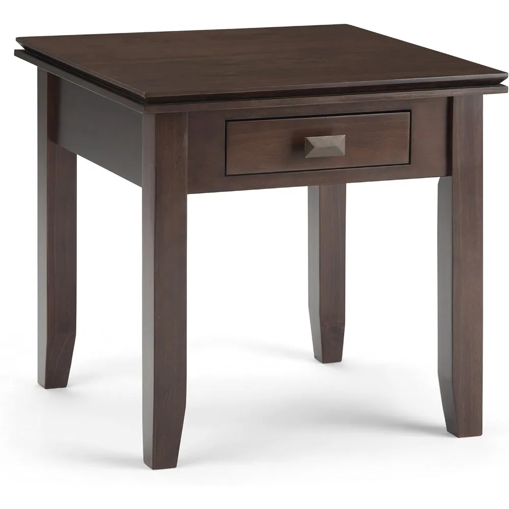 SOLID WOOD 21 inch wide Square End Side Table in Tobacco Brown with Storage, 1 Drawer, for the Living Room and Bedroom