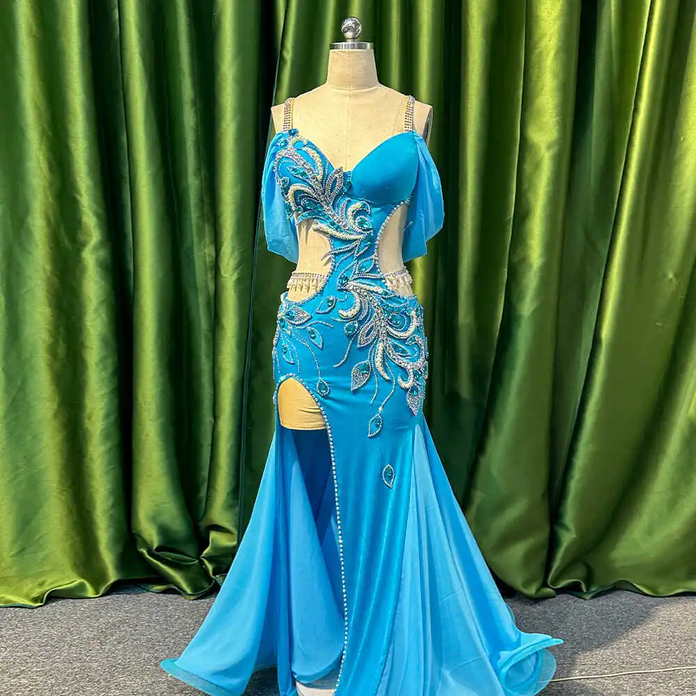 

Костюмы для танца живота по индивидуальному заказу, большая юбка с вырезом, бюстгальтер для танца живота, комплект для выступлений, индийская одежда, женский длинный халат