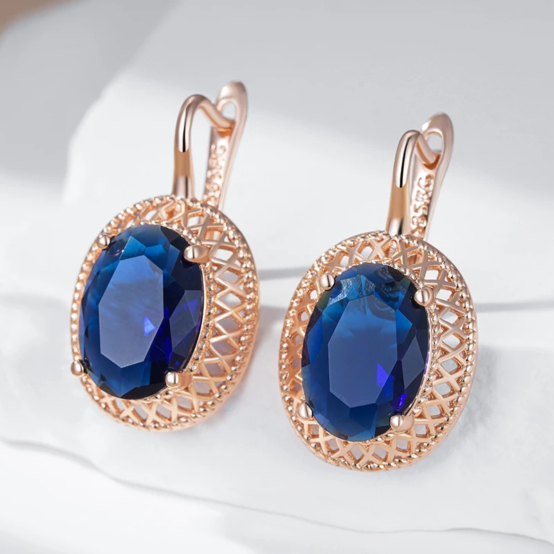 Kienl Hot Oval Blue Natural Zircon Drop Earrings for Women Trend 585 Rose Gold Color Ethnic Bridal High Quality Daily Jewelry