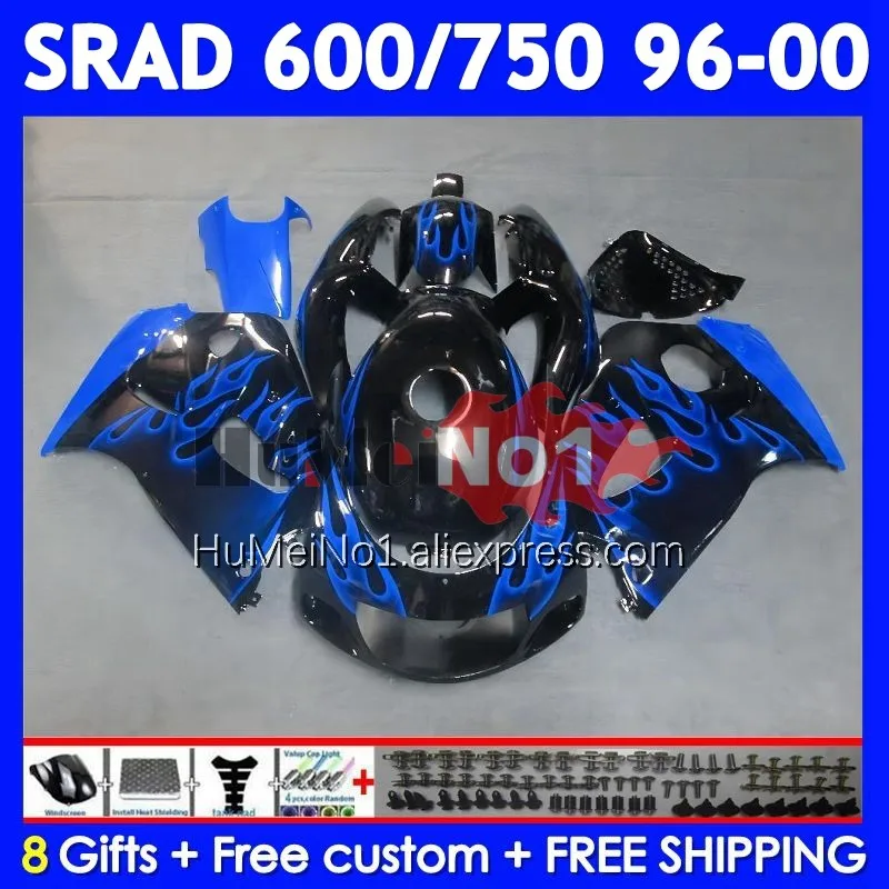 Body For SUZUKI SRAD GSXR 750 600 GSX-R600 101No.52 GSXR750 GSXR600 96 97 98 99 00 Blue flames 1996 1997 1998 1999 2000 Fairing