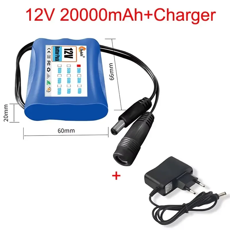 12 V 20000 mAh 18650 Lithium Oplaadbare Batterij 3S1P voor Luidspreker zaklamp CCTV Camera GPS Draagbare zoeklicht apparatuur