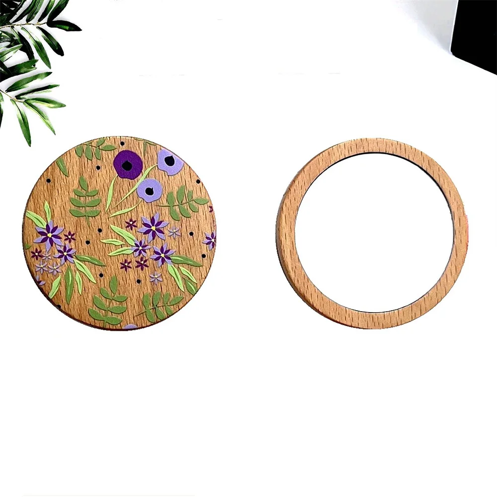 Wooden Print Pattern Mirror Vintage Portable Small Round Cosmetic Mirrors Compact Makeup Women Travel Beauty Mirrors