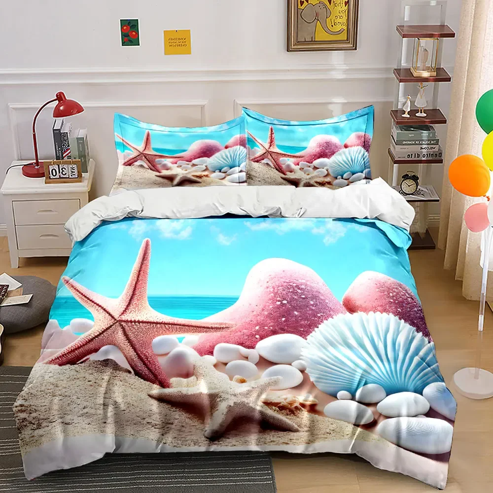 Beach Starfish Shell Decor Set Multiple sizes kid's and adults' bedroom Exquisite 3PC bedding set, gift