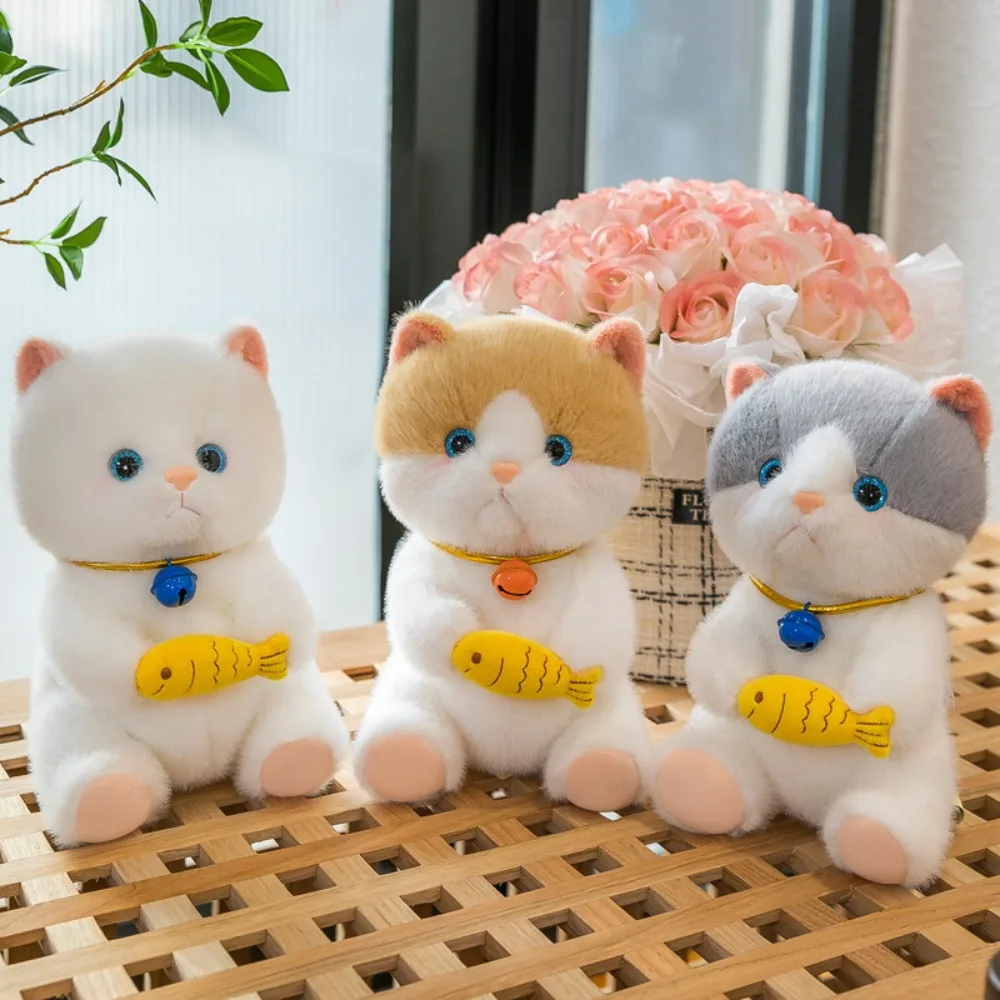 

Bell Collar Eating Fish Cat Plush Toy Stuffed Cute Little Cat Plush Doll Soft Cartoon Little Cat Plush Toy Kids