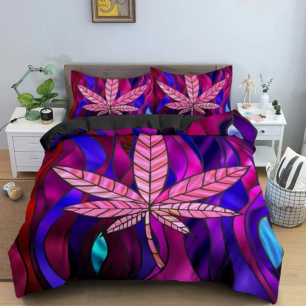 Hot Sell Weed Leaves Bedding set Soft Microfiber Fabric Plant Duvet Cover Queen King Size Quilt Covers With Pillowcase