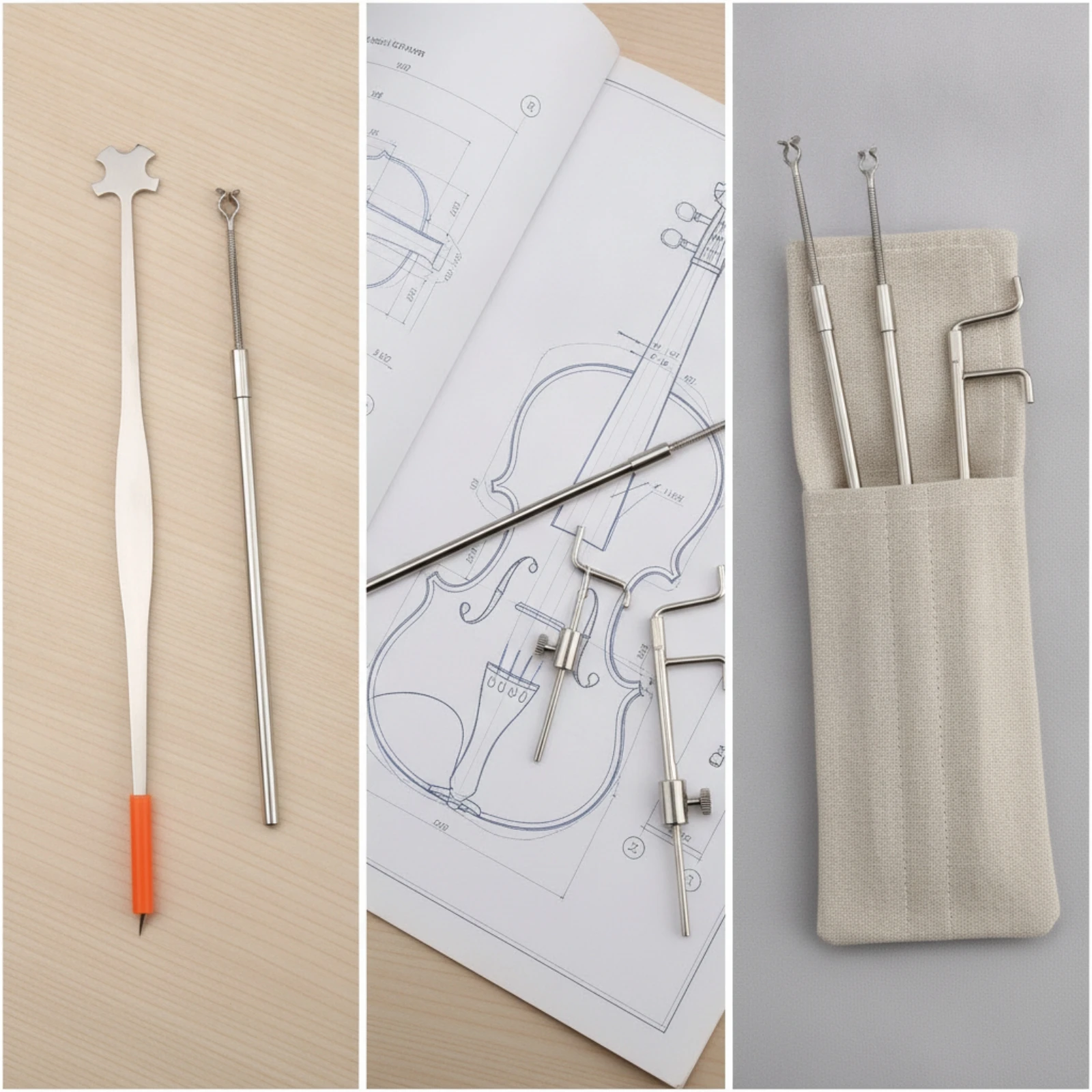3 Pieces Violin Soundpost Tool Kit Brass Violin Sound Post Tool Kit Soundpost Gauge Silver Finish Sound Post Gauge Complete