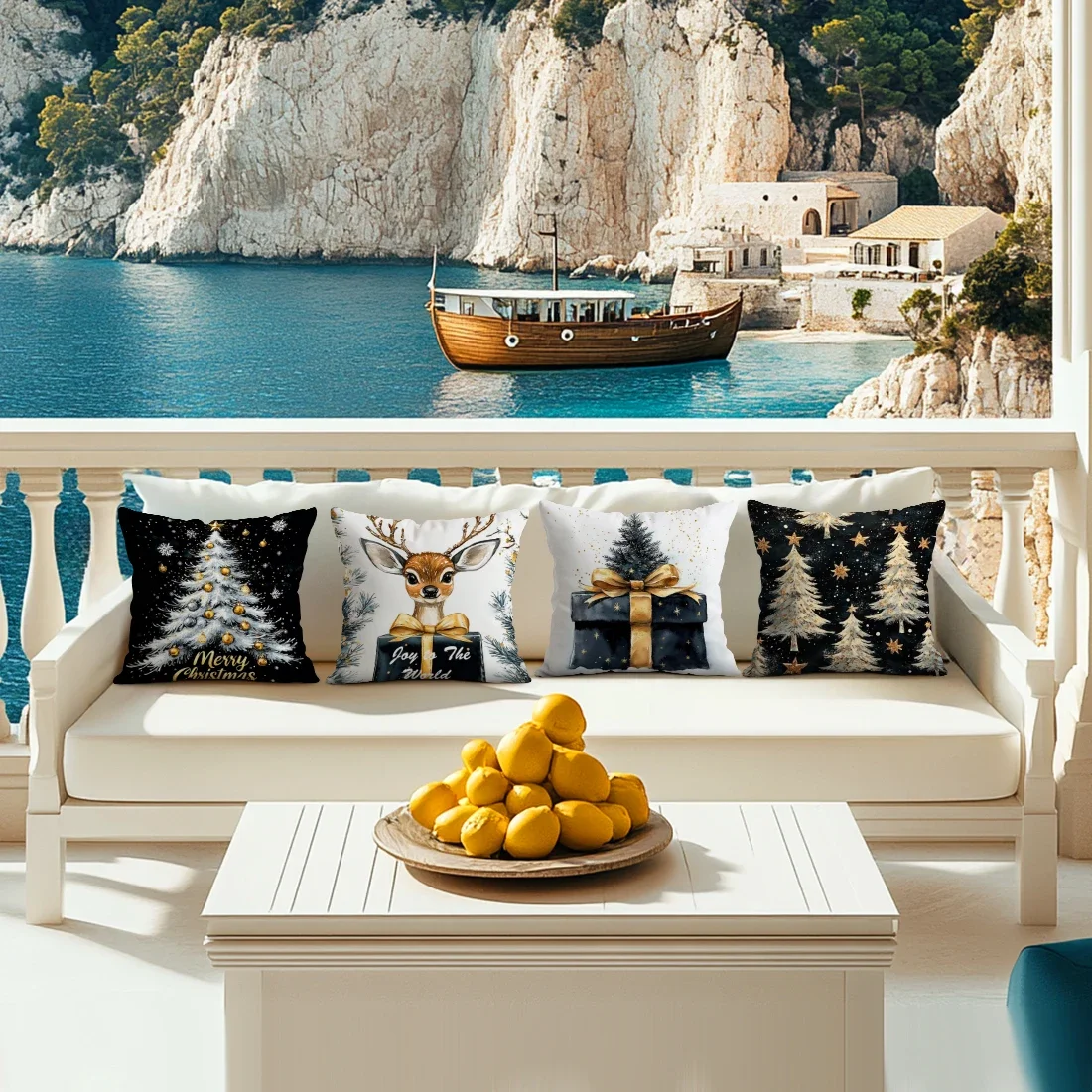 Holiday Christmas Cushion Pillowcase Printed Polyester 45x45cm Throw Pillowcover Decorative Sofa Cushion Pillowslip Home Decor