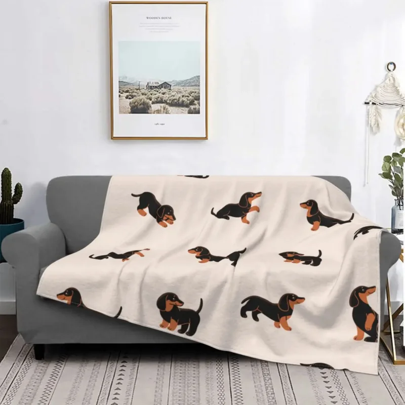 Cartoon Happy Dachshund Blanket Dog Lover Fuzzy Awesome Soft Throw Blanket for Chair Covering Sofa Autumn/Winter