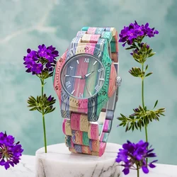 Women Watch Elegant Colorful Bamboo Wooden Watches Fashionable Color Band Clock Quartz Wood Wristwatches Woman Gifts for Lovers