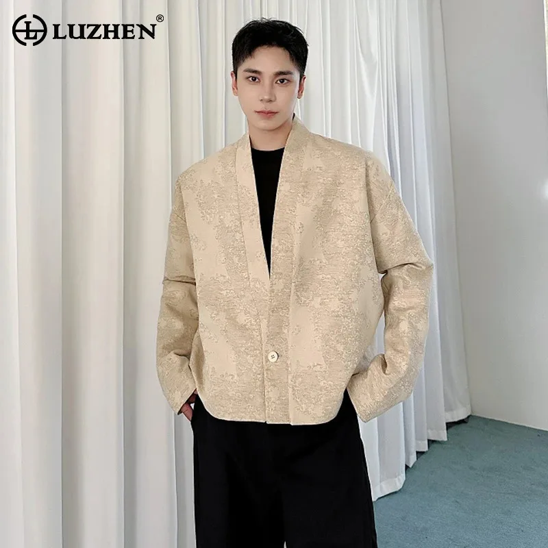 

LUZHEN Jacquard Linen Short Casual Jacket Men's Fashion Niche Design New Male Simple Japan Clothing Coats 2024 Autumn LZ5458