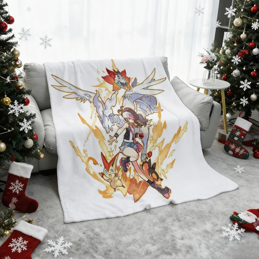 Pokemon Pikachu Gengar Bulbasaur Charmander Squirtle Psyduck Flannel Throw Blanket Soft Warm Blanket for Sofa Bed Home Decor Gif