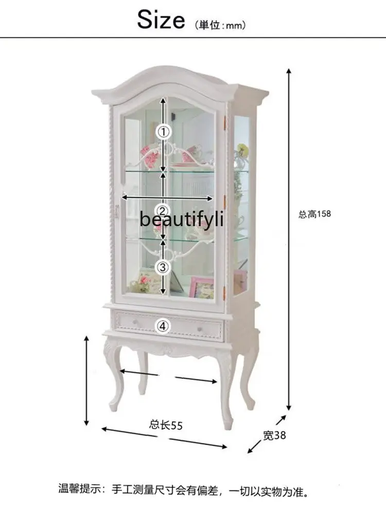 Solid Wood Wine Cabinet Glass Door Sideboard Living Room American Light Luxury White Display Cabinet Showcase