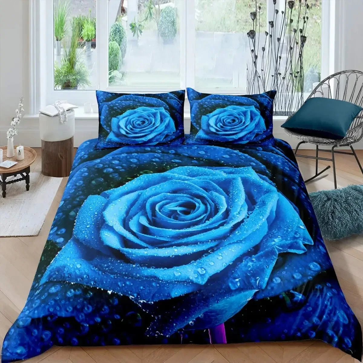 

Blue Rose Floral Flowers Bedding Set Boys Girls Twin Queen Size Duvet Cover Pillowcase Bed Kids Adult Fashion Home Textileextile