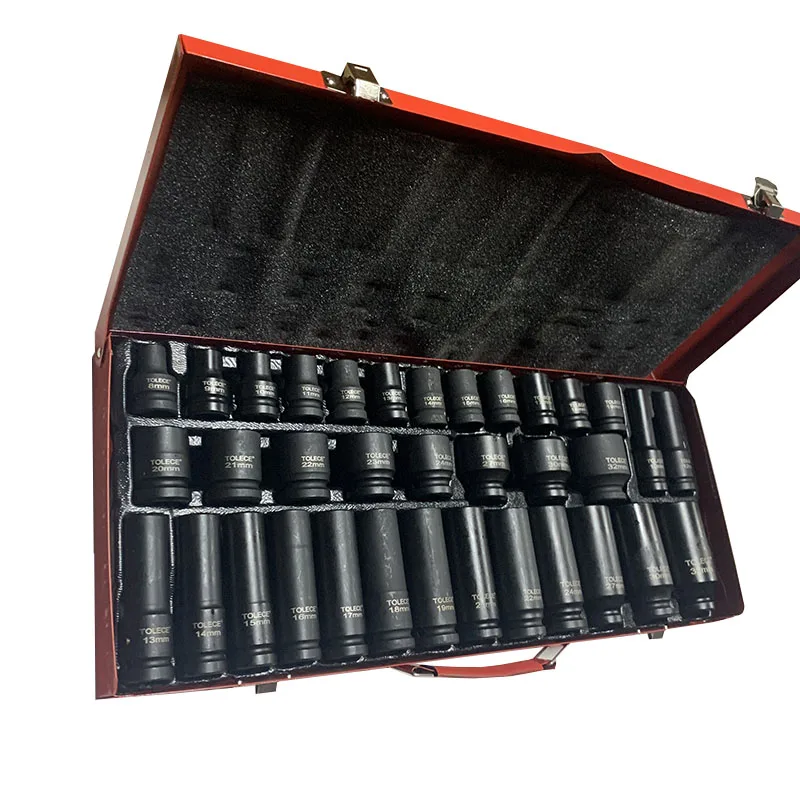 35Pcs Hex Bit Socket Sleeve Sets Metric Deep Impact for 1/2In Drive Ratchet 6 Point Tip Work Tool Automotive Tool