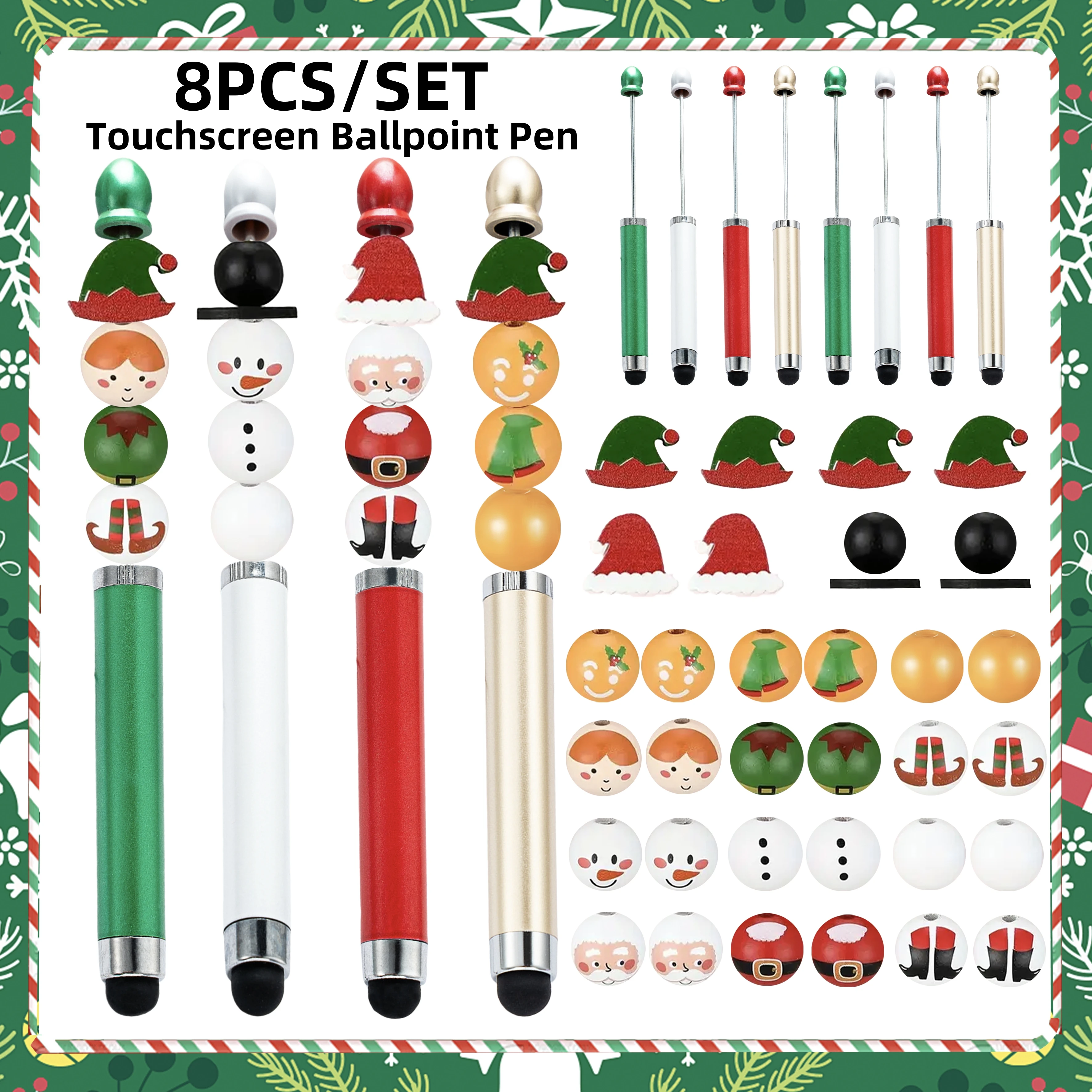 

8 шт. Рождество, Санта-Клаус, Снеговик, эльфы, тематический набор ручек из бисера «сделай сам», креативные подарки, принадлежности для офиса и учебы, набор для рукоделия из бисера