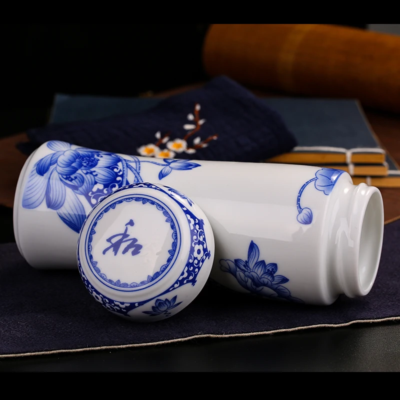 New Jingdezhen ceramic household thermos cup for men and women Cup double liner blue and white porcelain cup gift customization