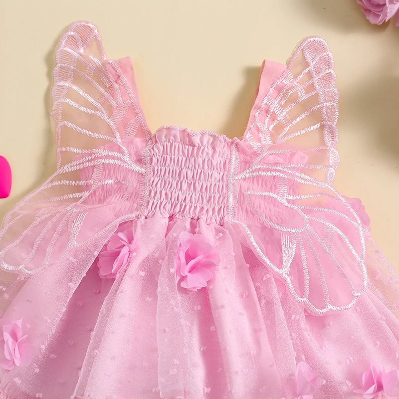 Baby Girls Romper Dress Sleeveless Pleated Flower Butterfly Tulle Patchwork Bodysuit Summer Clothes Casual Cute