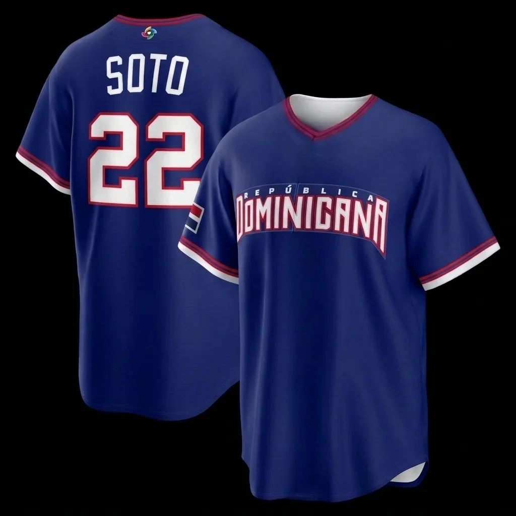 Camiseta Deportiva con Botones para Hombre, Uniforme de Béisbol WBC, Edición 2026, Impresión 3D, Dominican 22 Soto 23 Tatis Jr 27 Guerrero Jr, Local y Visitante