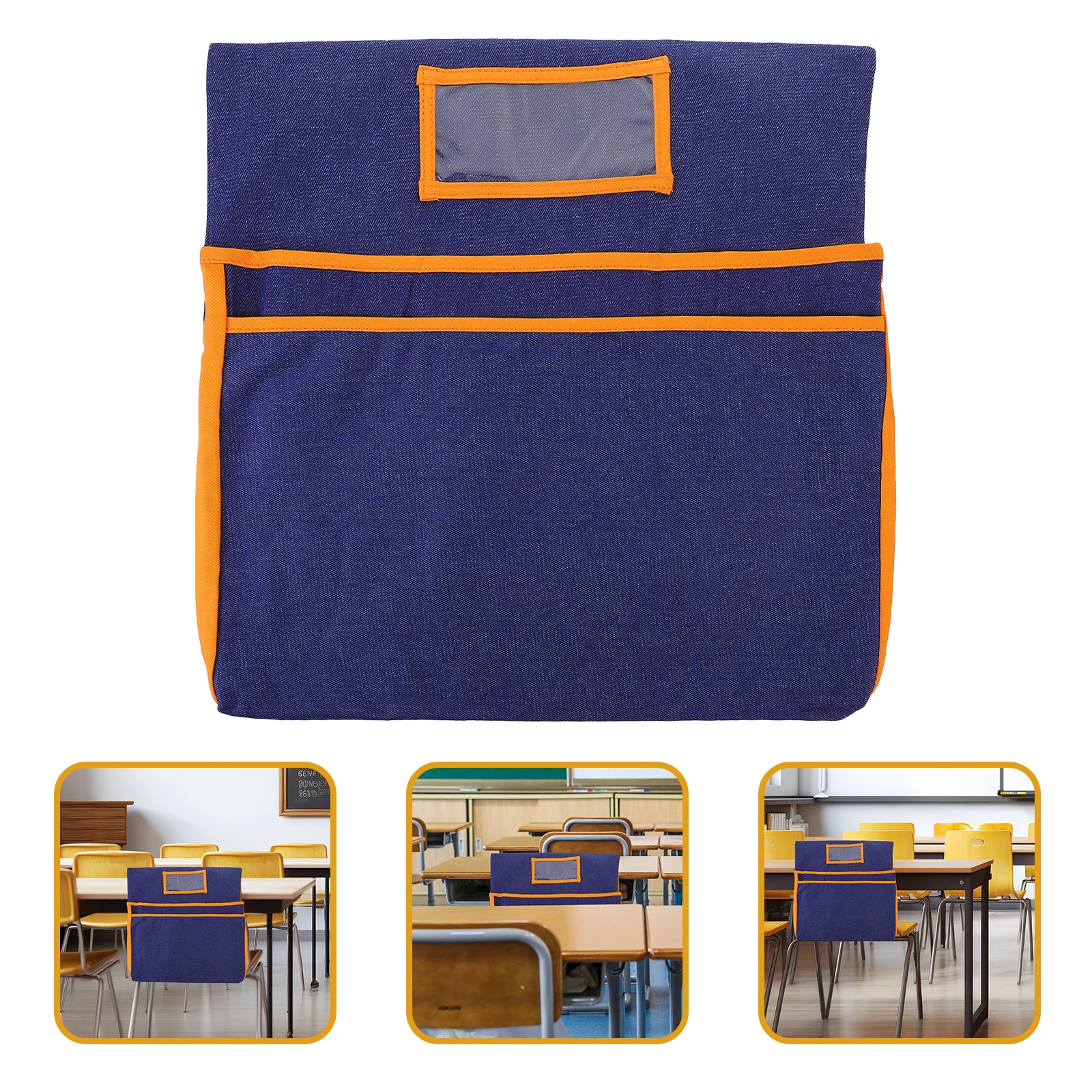 

Stylish Pocket With Storage Pouch Back Cover For Classroom Kindergarten Seat Thicken Denim Sack Reusable Chair Back