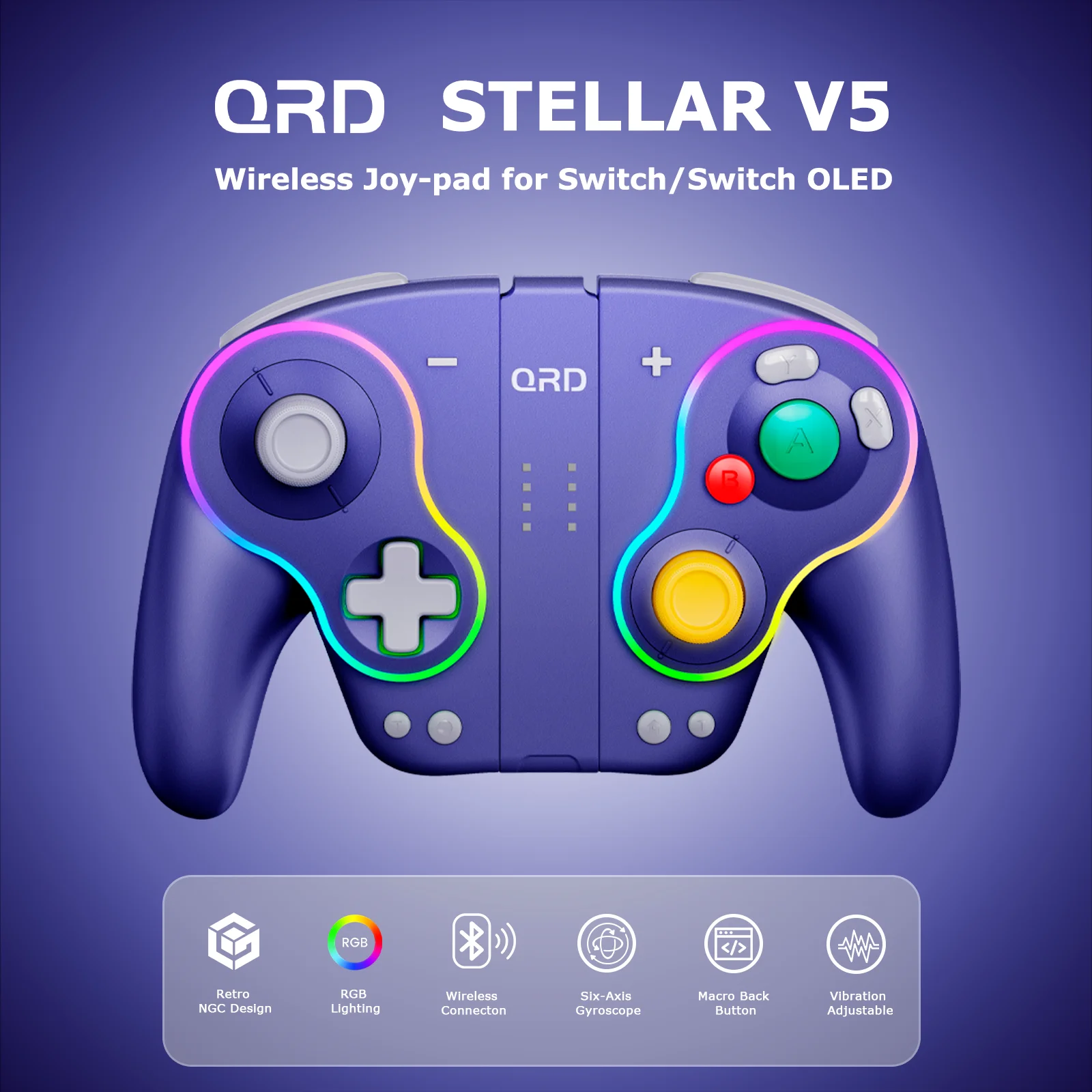 QRD Stellar V5 Wireless Gamepads for Switch/OLED/Lite/PC Hall Effect Joystick 8 Colors RGB Lighting Retro Switch Controller