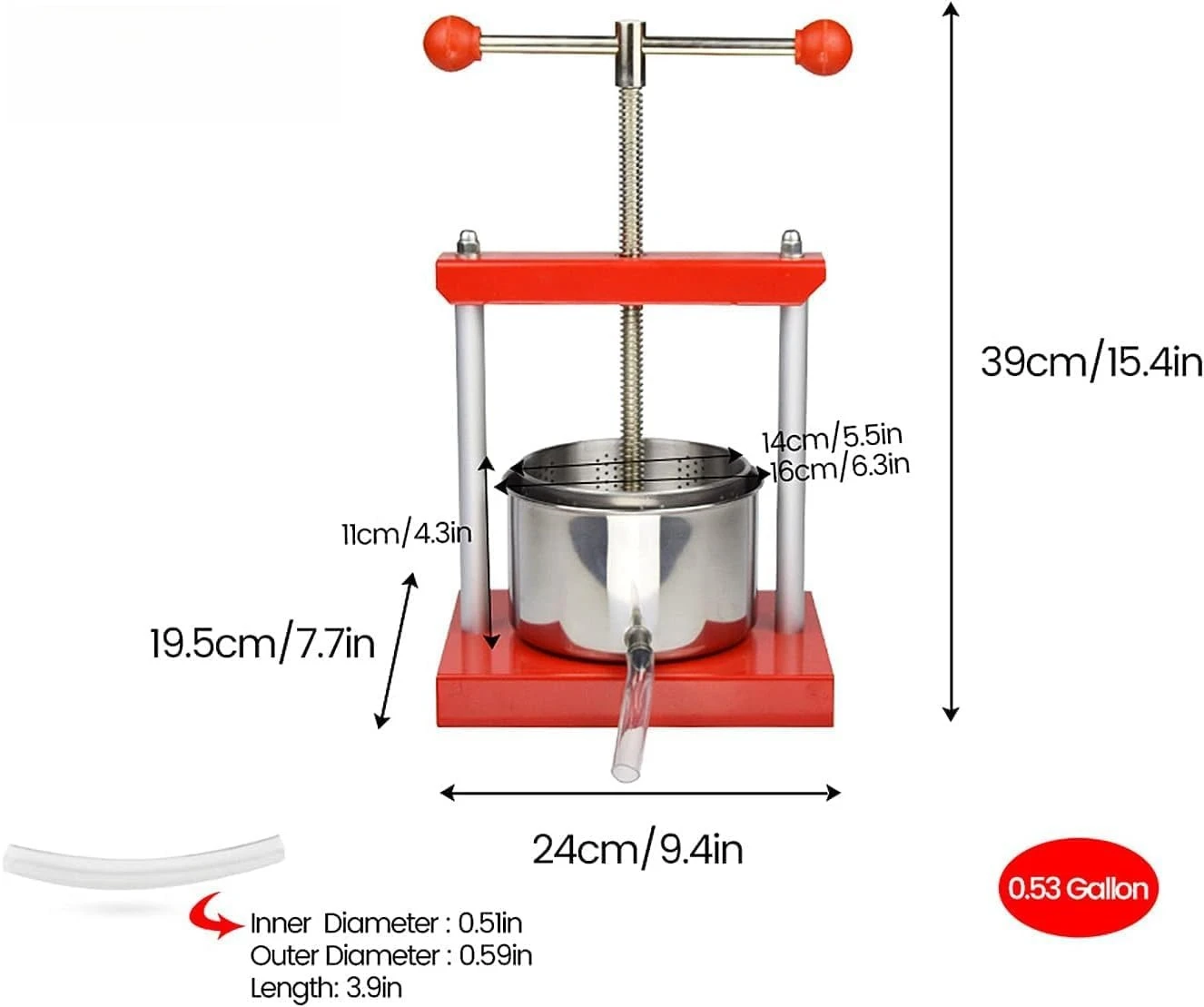 

Cheese Tincture Herb Fruit Wine Manual Press -0.53Gallon/ 2 Litre-Power Ball Handle-Stainless Steel·Factory Direct Sales