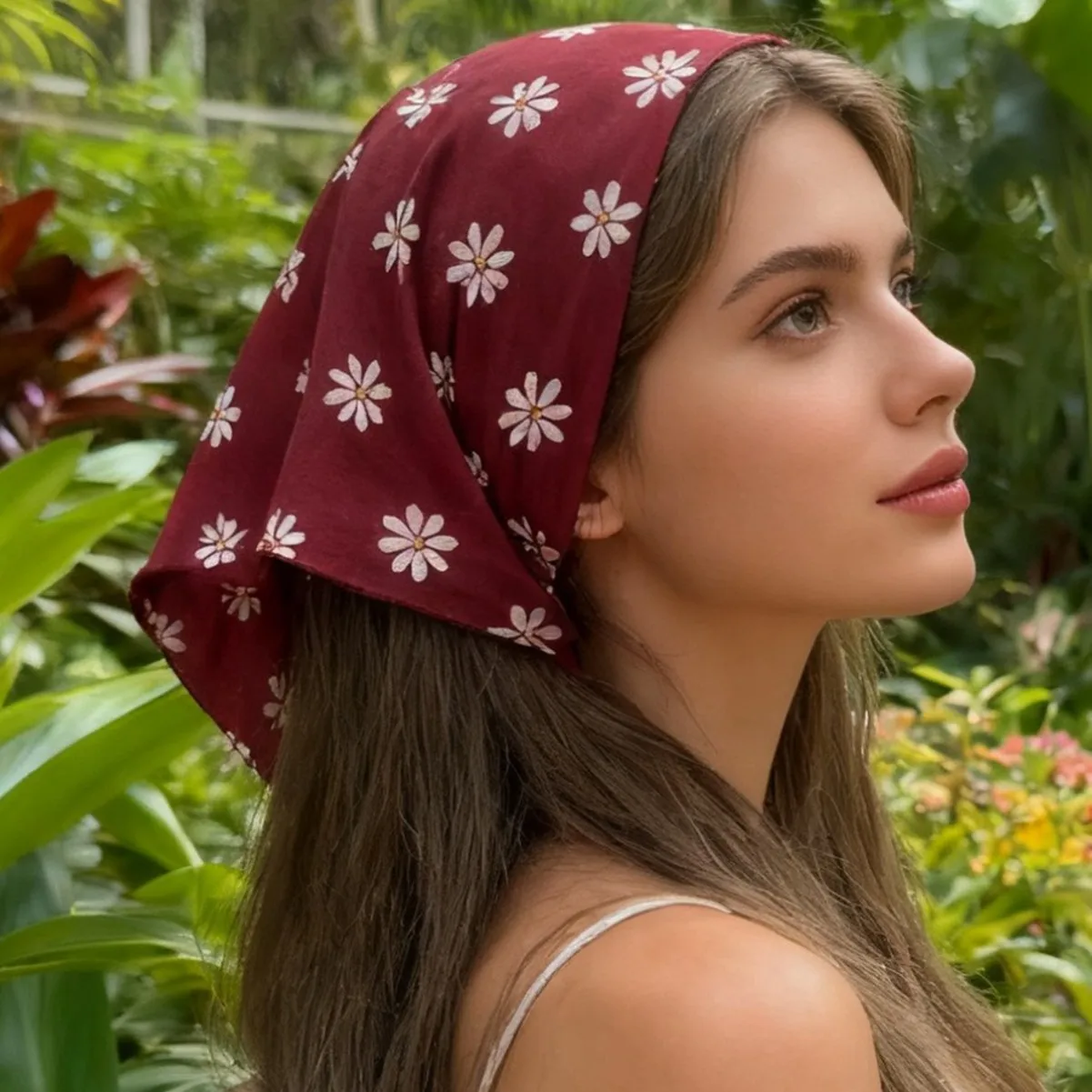 

Женский модный платок, многофункциональный влагопоглощающий шарф с принтом ромашек для декора