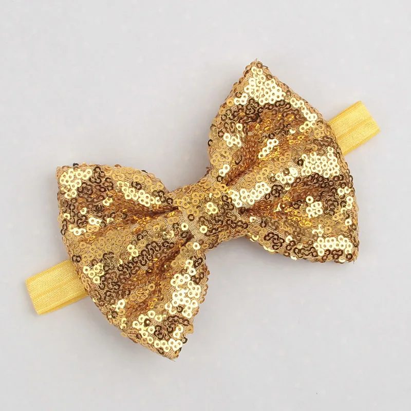 1 PC New Big Bow Gold Silver Colorful Solid Sequin Bow Nylon Headband For Baby Girls Hair Band Fashion Accessories