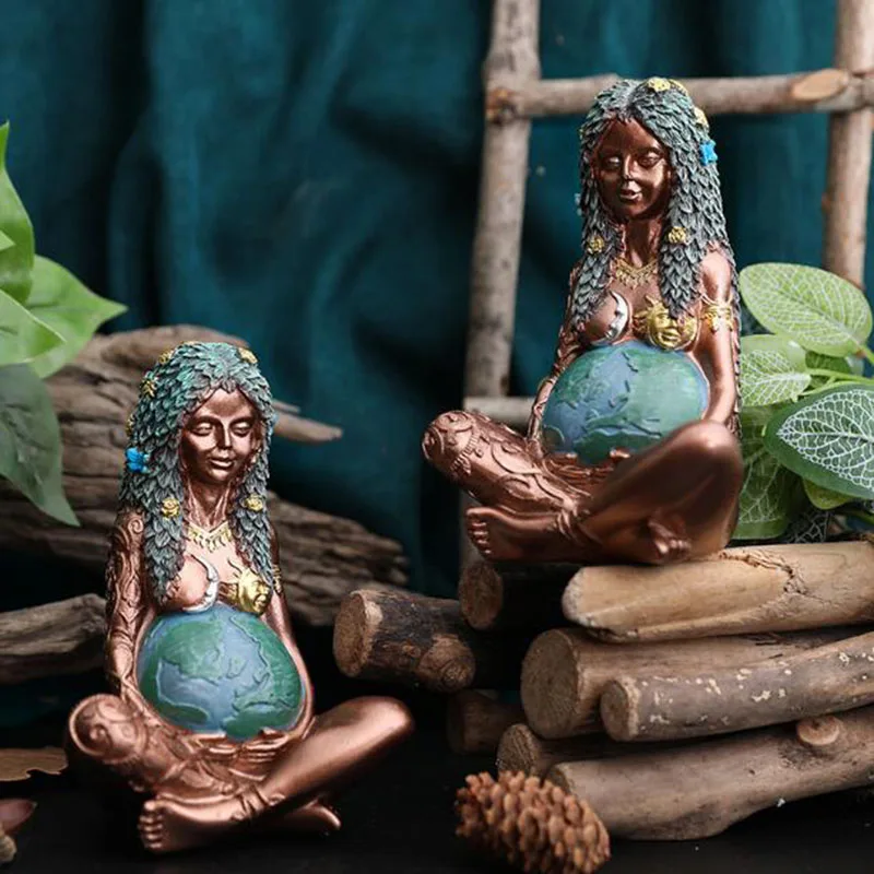 Resin Earth Mother Pregnant Woman Statue of Goddess Crafts Art Minature Figurine for Office Desktop Ornaments Home Decor