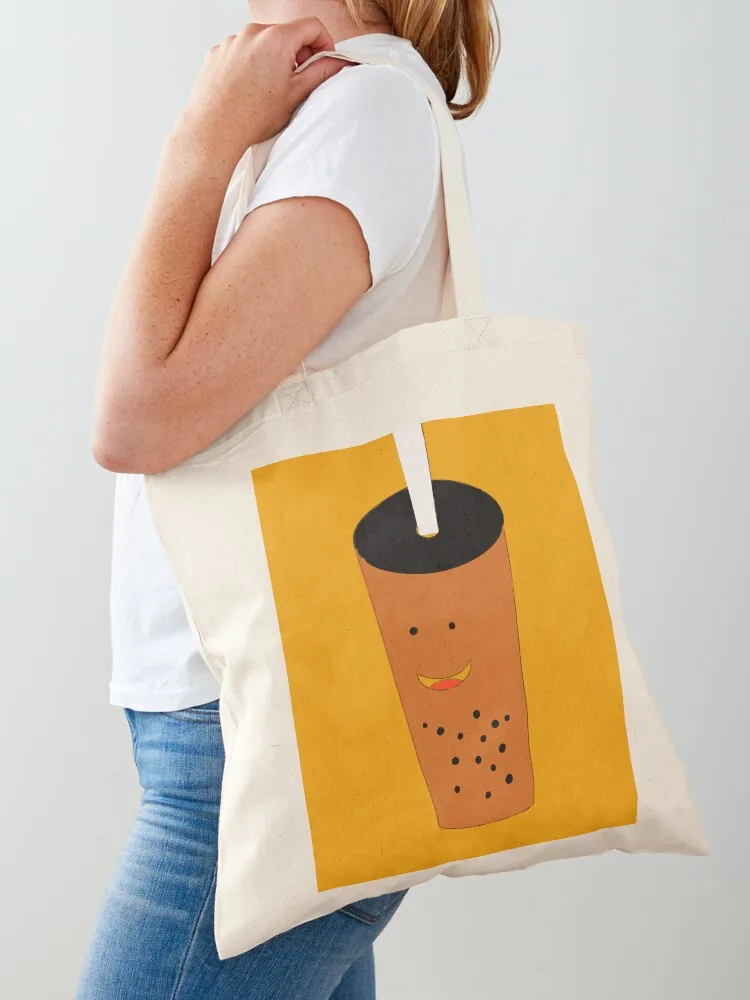 

A smiling face of a cup of a bubble tea  Tote Bag Women's tote bag Large bags for women shopper bag women canvas tote