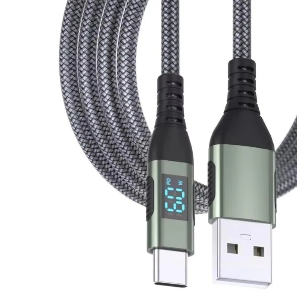 100W Power Fast Charging Cable 6A Current Dual Type-C Connector Dual Head Charging Cable LED Digital Display