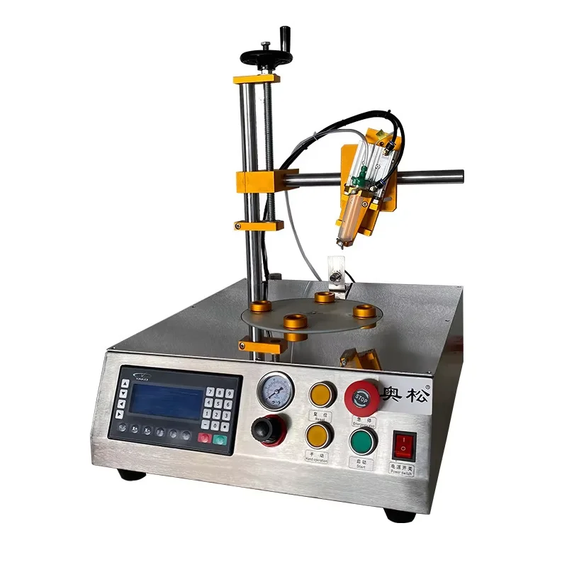 4-Station Rotary LED Bulb Gluing Machine, Circular Adhesive Dispenser Robot for Horns