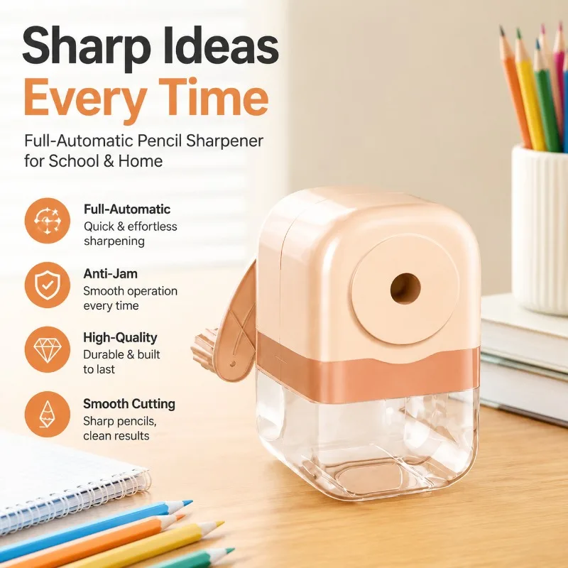 Full Surround Hand Crank Pencil Sharpener Auto Feed Writing Tool Smooth Cutting Gear Stylish Appearance Stationery Supply