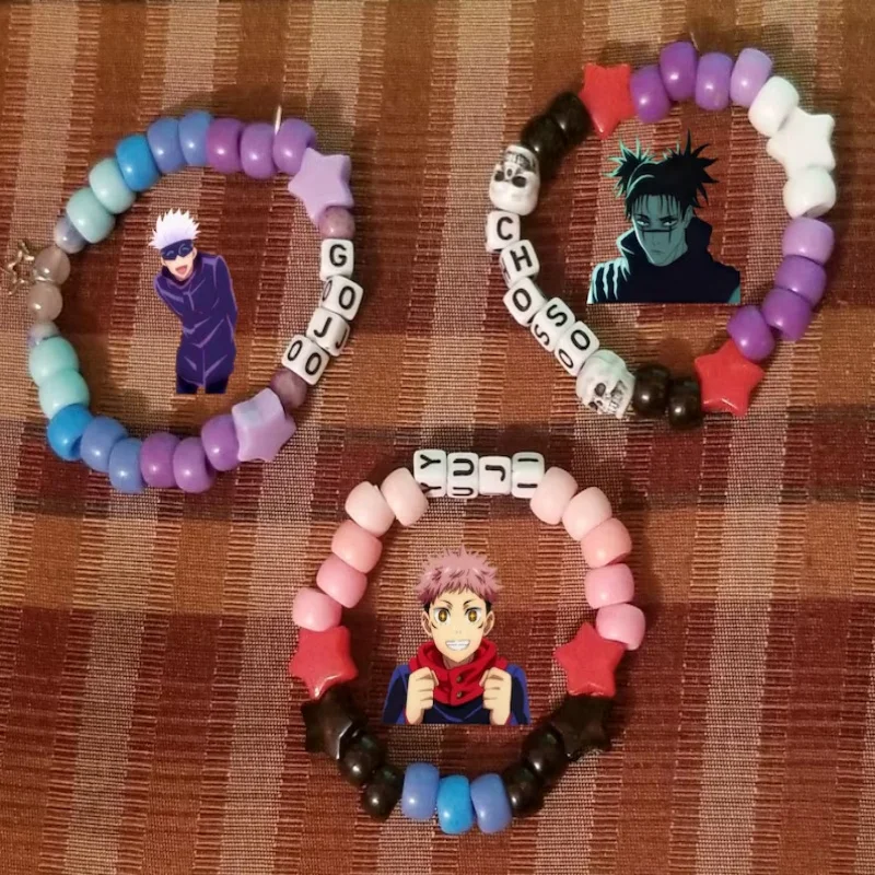 Набор браслетов y2k JJK kandi — вдохновленный Choso, Gojo и Itadori |   Дзюдзюцу Кайсен Мерч |   Модные аксессуары аниме