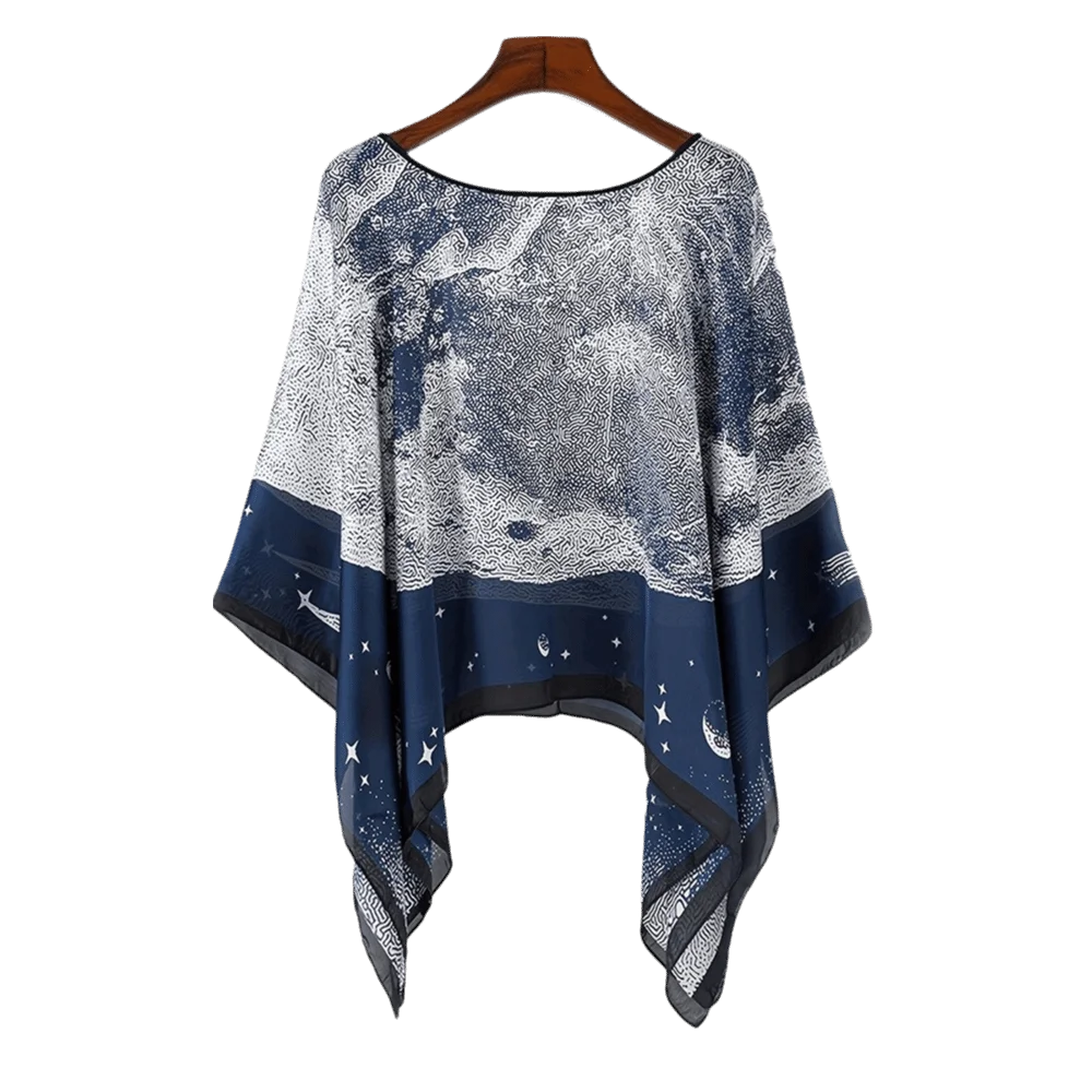 

Loose Fit Poncho Cloak Thin Scarf Printed Comfortable Simulated Silk Pullover Sun Protection Polyester Versatile Scarves Women