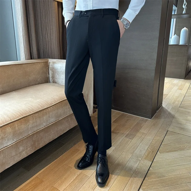 

Мужские брюки прямого кроя для весны и осени, однотонные, облегающие, не требующие глажки, деловые, повседневные, дышащие