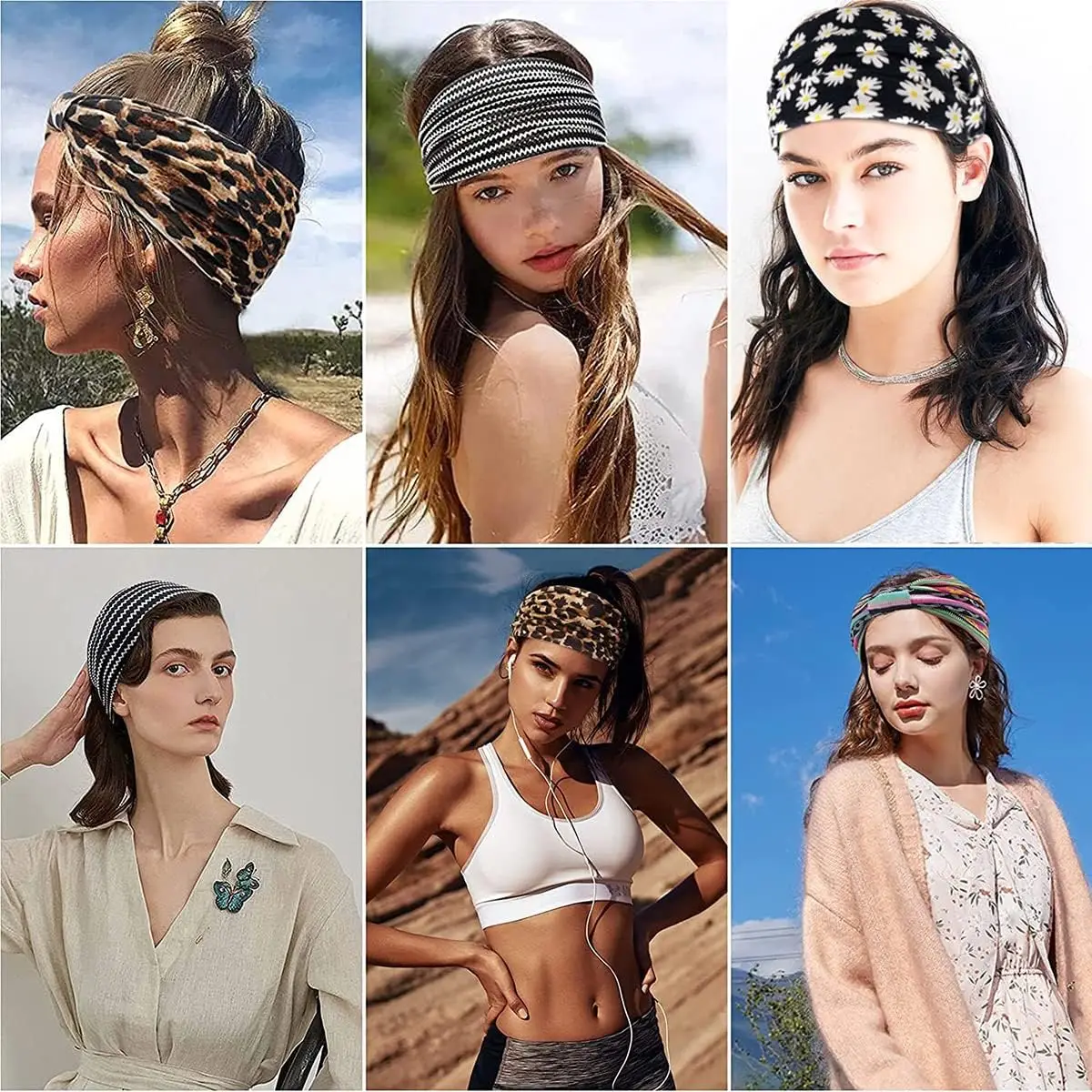 Boho Headband for Women Elastic Soft Wide Hairband Turban Flower Cotton Bandana Hair bands Hair Accessories for Yoga Sport