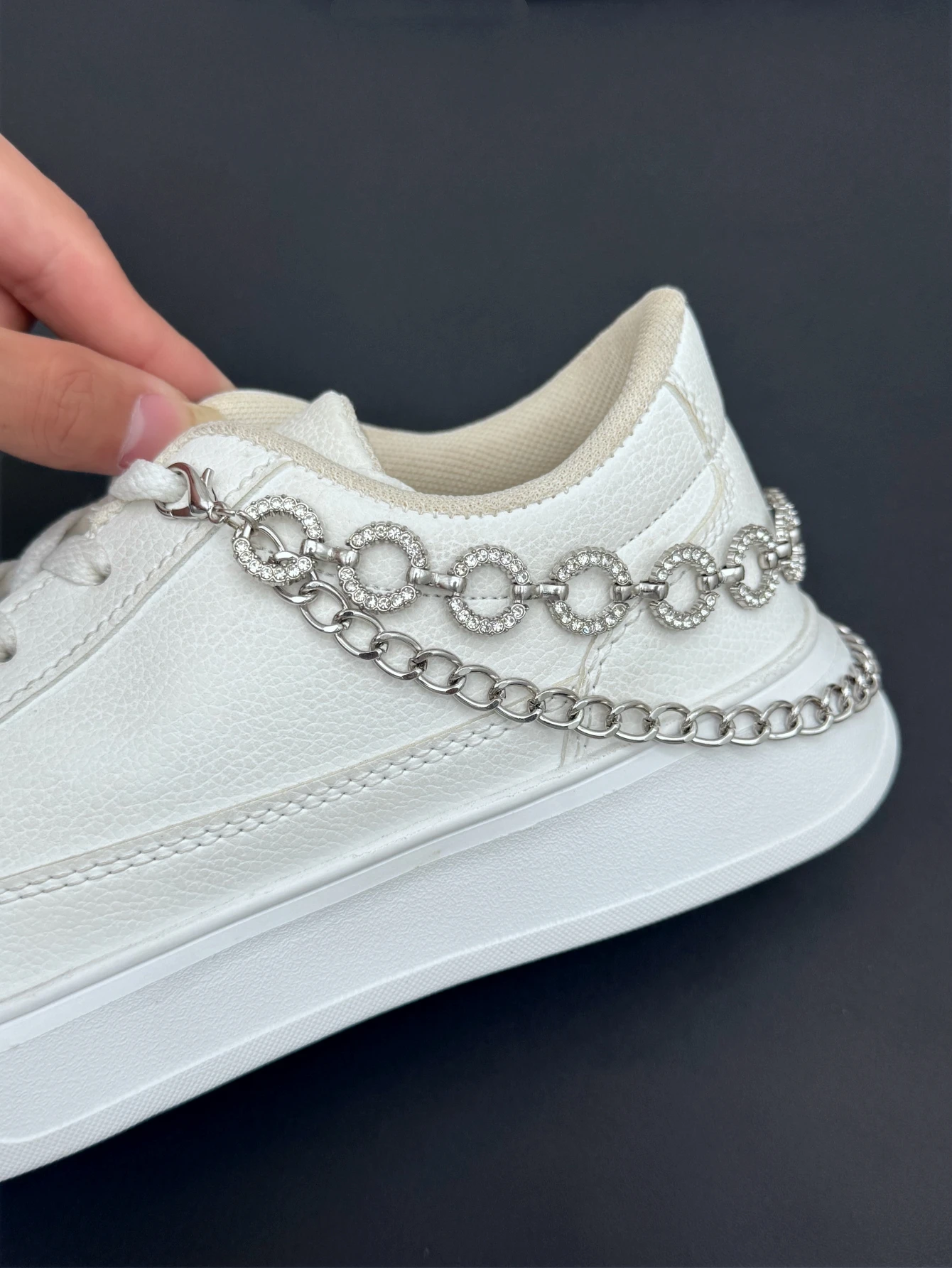 2 pairs of shoe accessories - Martin boots with metal rings, rhinestone decorations, chain, flowers, detachable for DIY use