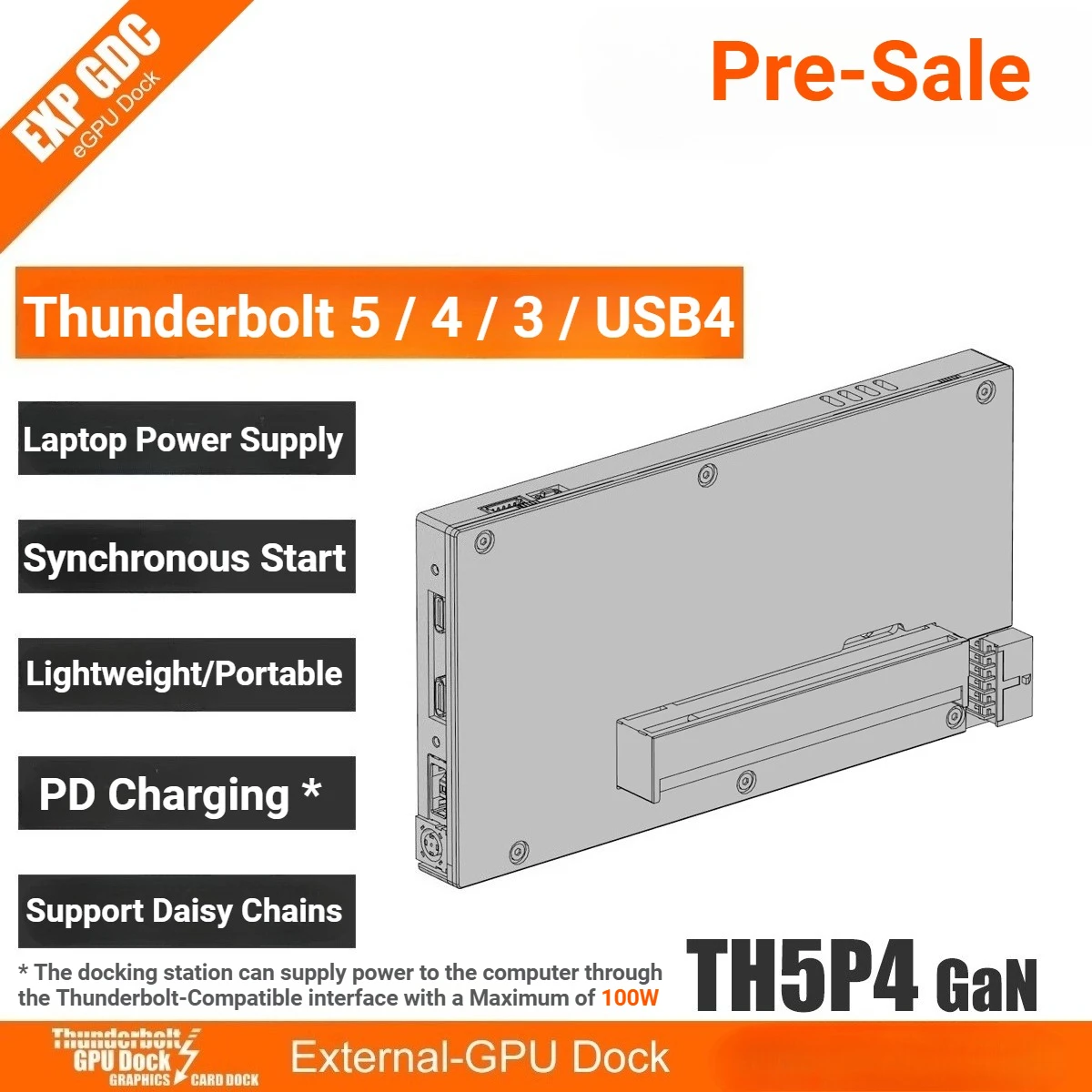 ترقية TH5P4GaN الكمبيوتر المحمول Thunderbolt5 Thunderbolt4 USB4 بطاقة الرسومات الخارجية eGPU حوض دفتر TB5 TB4 بطاقة الفيديو وحدة معالجة الرسومات لرسو السفن