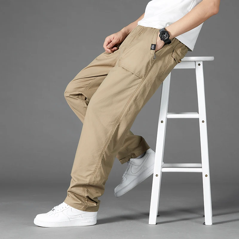 IPPOLICH Spring New Casual Cargo Pants Large Size Loose Mens Long Cargo Pants Summer Men Solid Color Outdoor Street Casual Pants