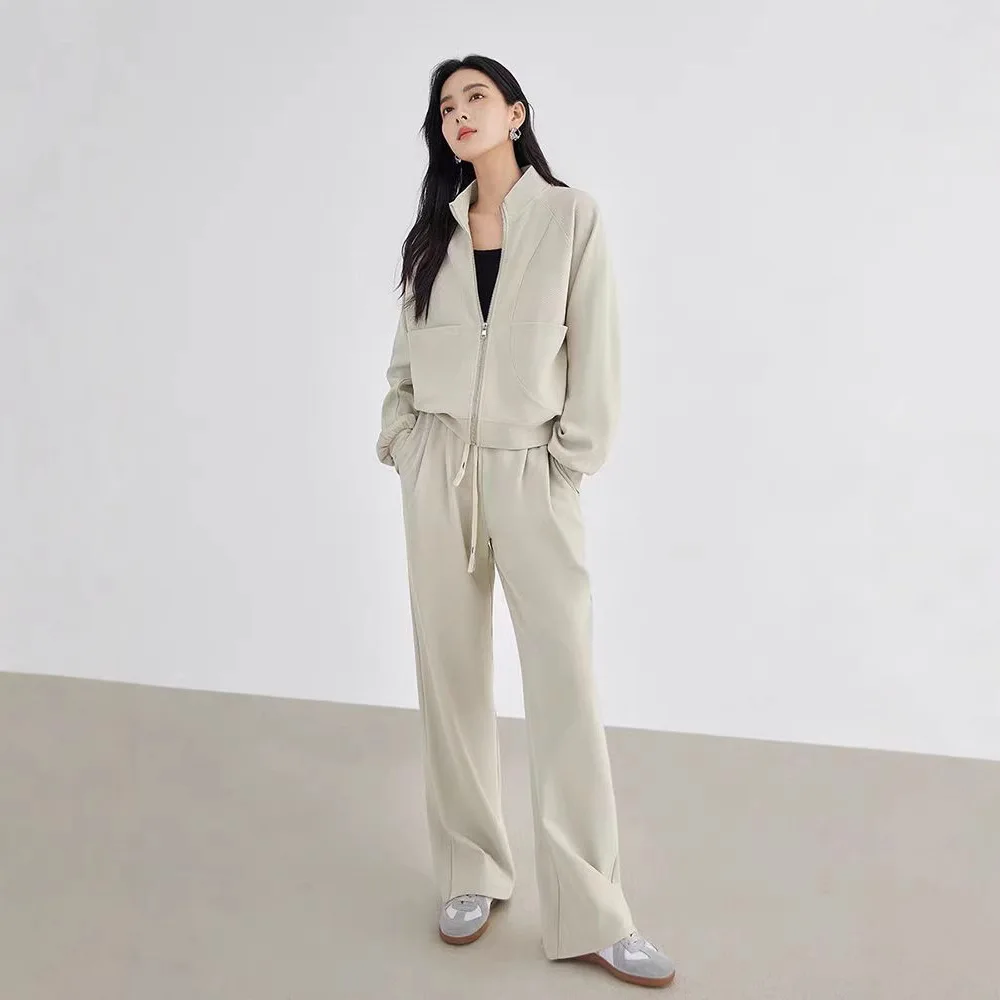 SuperAen Fashion Commuter Sweatshirt Two-piece Set Women's 2025 New Jacket Straight Pants Casual Sets