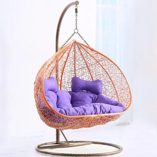 Outdoor Furniture Premium 2-Seat Swing Egg Chair, Patio Garden Balcony Rattan Hanging Chair, Popular and Comfortable Design