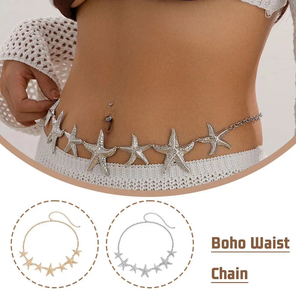 

Boho Summer Beach Waist Chain Women 2024 New Retro Starfish Body Chain Waist Chain Beach Fashion Jewelry Sexy Creative J6F6