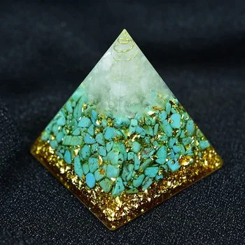 Orgonite pyramid Anahata chakra sandlife ten life potential natural turquoise resin pyramid crafts decoration chakra Yoga ornament