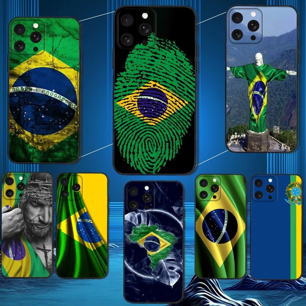 

Brazil Brazilian Flag Phone Case For iPhone 16,15,14,13,12,11 Plus,Pro Max,XS,X,XR,SE,Mini,8,7,Soft Silicone Black Cover