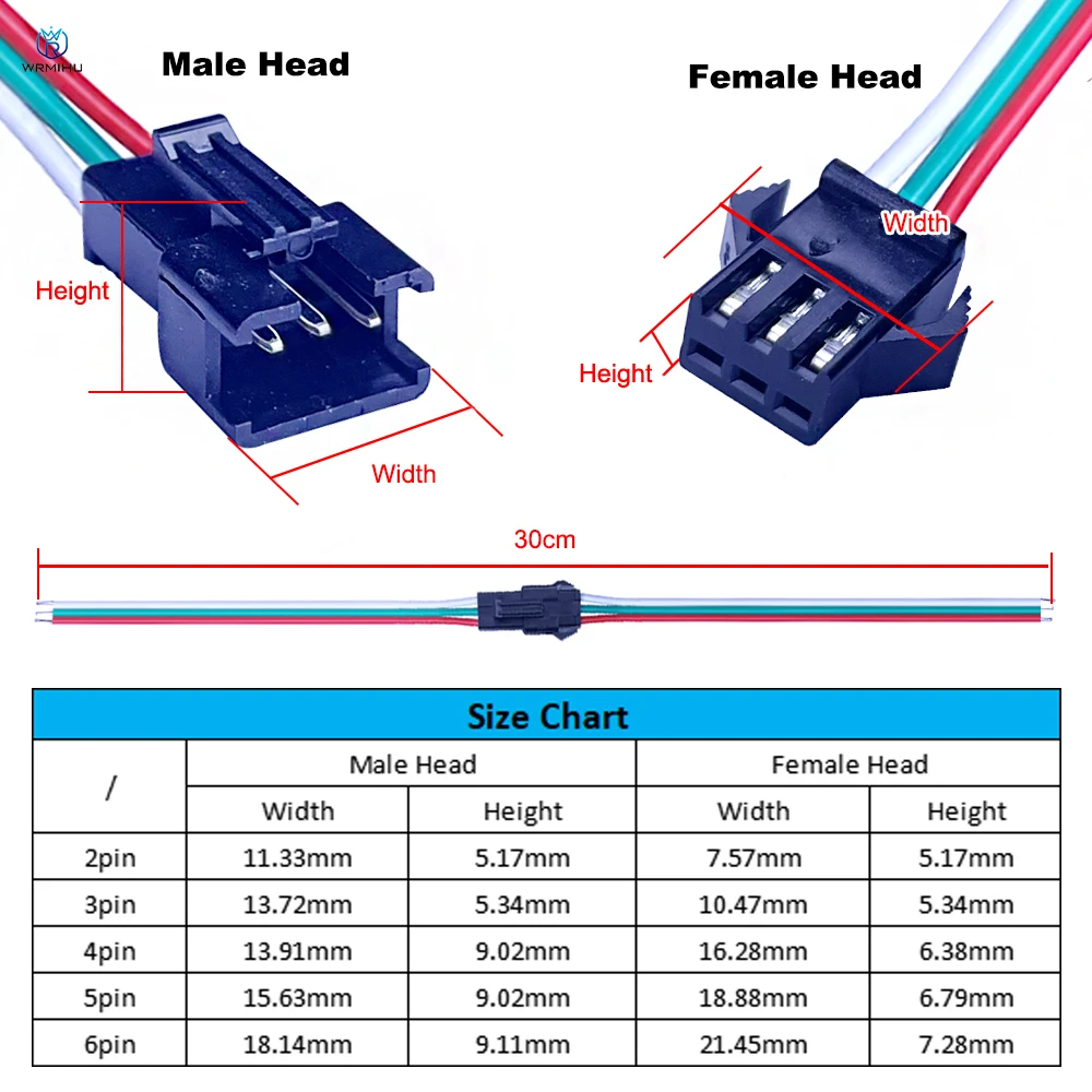 JST SM 2P 3P 4P 5P 6 pines, Conector de cable macho a hembra, tiras LED, conectores de controlador de lámpara, adaptador rápido 22AWG, 10 pares